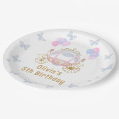 ピンクプリンセスキャリッジバタフライガール誕生日 ペーパープレート (アングル)