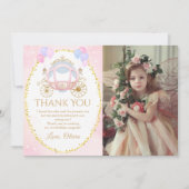 ピンクプリンセスキャリッジ誕生日写真 サンキューカード (正面)