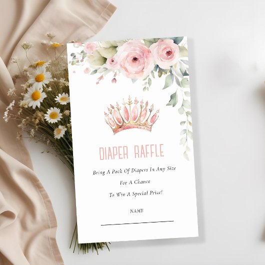 ピンクプリンセスクラウンおむつラッフルベビーシャワー エンクロージャーカード