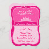 ピンクプリンセスクラウンらせん状誕生日 招待状 (正面/裏面)