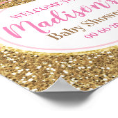 ピンクプリンセスクラウンウェルカムサインガールシャワー金ゴールド ポスター (角)