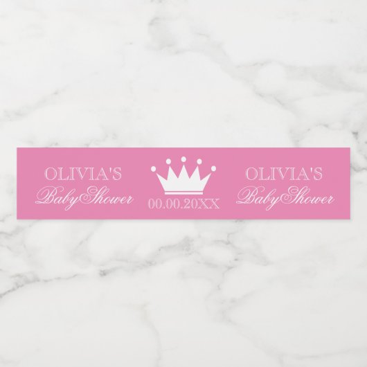 ピンクプリンセスクラウンシック女の子ベビーシャワーカスタム ペットボトルラベル (シングルラベル)