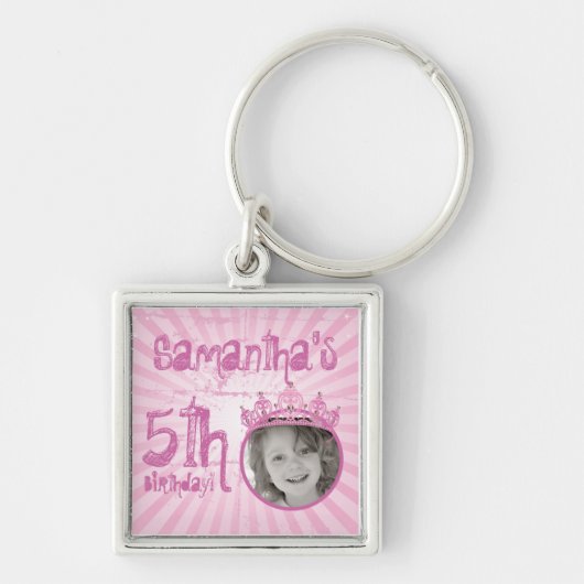 ピンクプリンセスクラウンティアラ宝石ガーリーキーチェーン キーホルダー (正面)