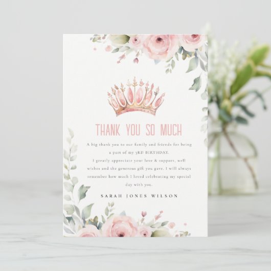 ピンクプリンセスクラウンティアラ 花の写真 誕生日 サンキューカード (スタンド正面)