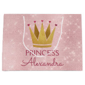 ピンクプリンセスクラウンバラ金ゴールド誕生日 ラージペーパーバッグ (正面)