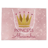 ピンクプリンセスクラウンバラ金ゴールド誕生日 ラージペーパーバッグ (裏面)
