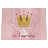 ピンクプリンセスクラウンバラ金ゴールド赤面ピンクグリッター ラージペーパーバッグ (正面)