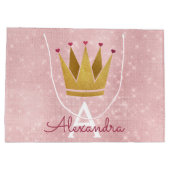 ピンクプリンセスクラウンバラ金ゴールド赤面ピンクグリッター ラージペーパーバッグ (裏面)