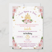 ピンクプリンセスクラウンフェアヤテール誕生日招待状 招待状 (正面)