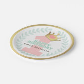 ピンクプリンセスクラウンベビーガールファースト誕生日パーティー ペーパープレート (アングル)