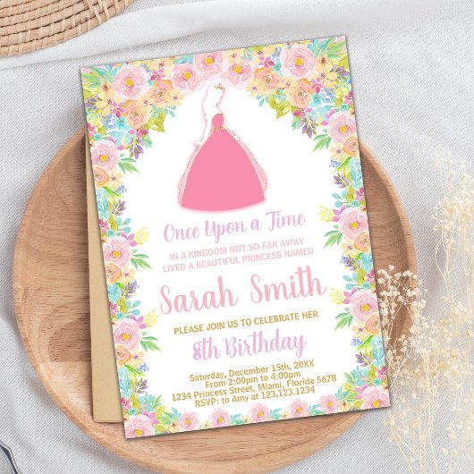 ピンクプリンセスグリッタープリンセス誕生日招待状 招待状