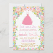 ピンクプリンセスグリッタープリンセス誕生日招待状 招待状 (正面)