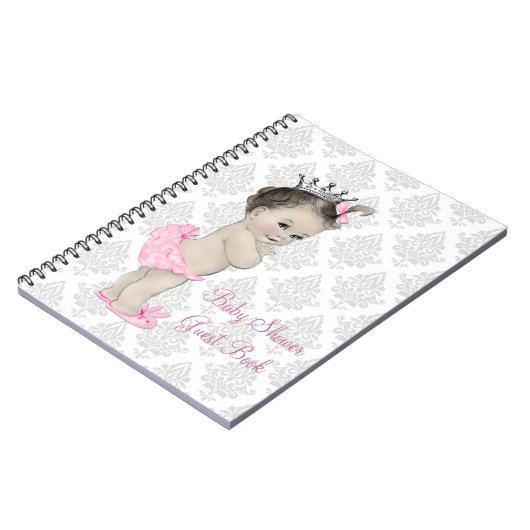 ピンクプリンセスグレーダマスクベビーシャワーゲストブック ノートブック (左側)