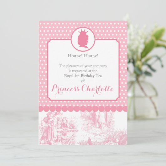 ピンクプリンセスシルエットトイルパーティの招待状 招待状 (スタンド正面)