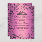 ピンクプリンセススウィート16誕生日招待状 招待状 (正面/裏面)