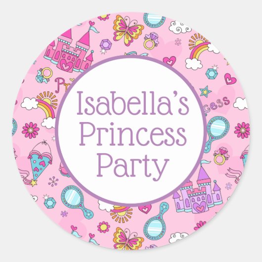 ピンクプリンセスステッカー(光沢仕上げ・小・1½インチ) ラウンドシール (正面)