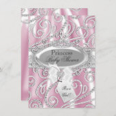 ピンクプリンセススパークルダイヤモンドベビーシャワー招待状 招待状 (正面/裏面)