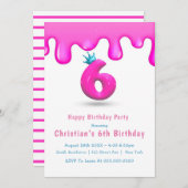 ピンクプリンセススライム6th誕生日招待状 (正面/裏面)
