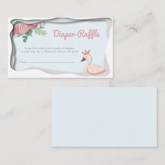 ピンクプリンセススワンフラワール女の子おむつくじ エンクロージャーカード (正面/裏面)