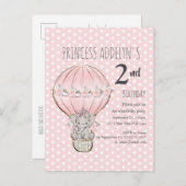 ピンクプリンセスゾウのバルーンドット2nd誕生日 インビテーションポストカード (正面/裏面)