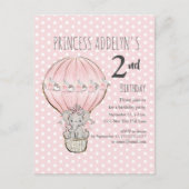 ピンクプリンセスゾウのバルーンドット2nd誕生日 インビテーションポストカード (正面)