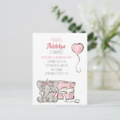 ピンクプリンセスゾウの子供の誕生日パーティー インビテーションポストカード (スタンド正面)