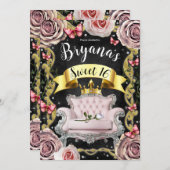 ピンクプリンセスチェア ローズ＆バタフライ スウィート16 招待状 (正面/裏面)