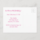 ピンクプリンセスティアラ誕生日パーティー招待状 インビテーションポストカード (裏面)