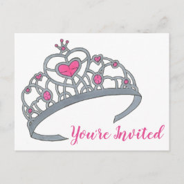 ピンクプリンセスティアラ誕生日パーティー招待状 インビテーションポストカード