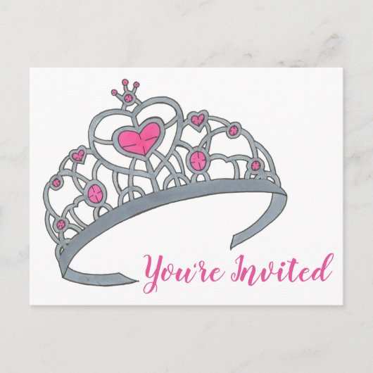 ピンクプリンセスティアラ誕生日パーティー招待状 インビテーションポストカード (正面)