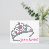 ピンクプリンセスティアラ誕生日パーティー招待状 インビテーションポストカード (スタンド正面)