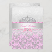 ピンクプリンセスティアラ&レーススウィート16招待状 招待状 (正面/裏面)