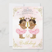 ピンクプリンセストゥトゥ＆クラウン双子の女の子の誕生日 招待状 (裏面)