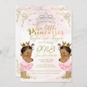 ピンクプリンセストゥトゥ＆クラウン双子の女の子の誕生日 招待状 (正面/裏面)