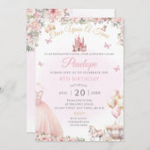 ピンクプリンセスドレスバースデーパーティー招待状 招待状 (正面/裏面)