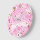 ピンクプリンセスハートスターズクラウンズグリッタースパークル ラージ壁時計 (傾斜)