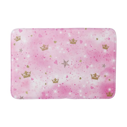 ピンクプリンセスハート星王冠ギラギラ輝き バスマット (正面)