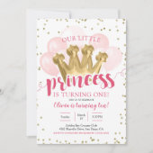 ピンクプリンセスバルーン誕生日招待状 招待状 (正面)