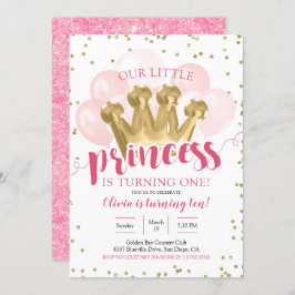 ピンクプリンセスバルーン誕生日招待状 招待状