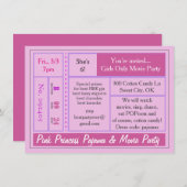 ピンクプリンセスパジャマ&ムービーパーティー招待状 招待状 (正面/裏面)