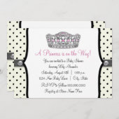 ピンクプリンセスピンクブラック水玉模様ベビーシャワー 招待状 (正面/裏面)