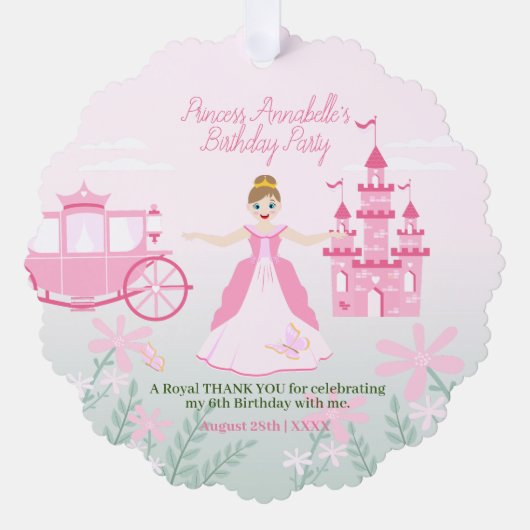 ピンクプリンセスファンタジー誕生日パーティー オーナメントカード (正面)