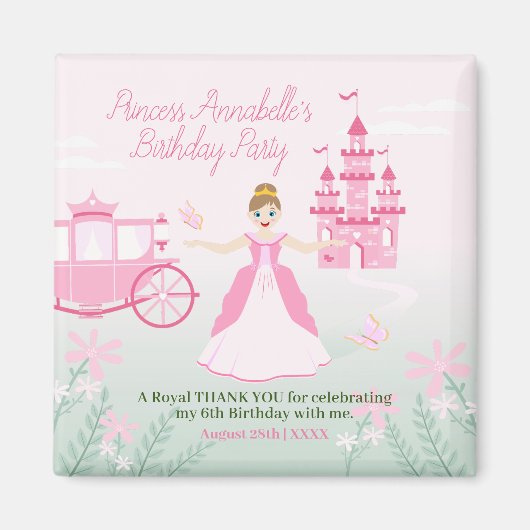 ピンクプリンセスファンタジー誕生日パーティー マグネット (正面)