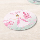 ピンクプリンセスファンタジー誕生日パーティー ラウンドペーパーコースター (アングル)