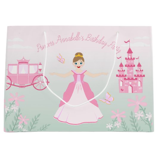 ピンクプリンセスファンタジー誕生日パーティー ラージペーパーバッグ (正面)
