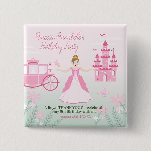 ピンクプリンセスファンタジー誕生日パーティー 缶バッジ (正面)