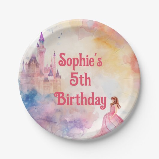 ピンクプリンセスフェアリータリー誕生日 ペーパープレート (正面)
