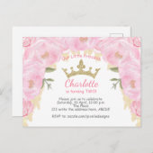 ピンクプリンセスフローラグリッターはがき招待状 ポストカード (正面/裏面)