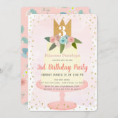 ピンクプリンセスフローラケーキガール誕生日招待状 招待状 (正面/裏面)