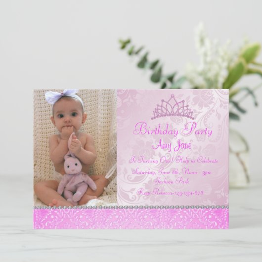 ピンクプリンセスフローラ誕生日招待状 招待状 (スタンド正面)